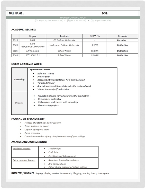 Resume templates for hr fresher
